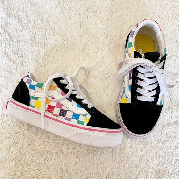 rainbow checkerboard old skool vans
